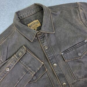 North River Men's Large Weathered Faux Leather Look Shirt Jacket Brown NRM8033